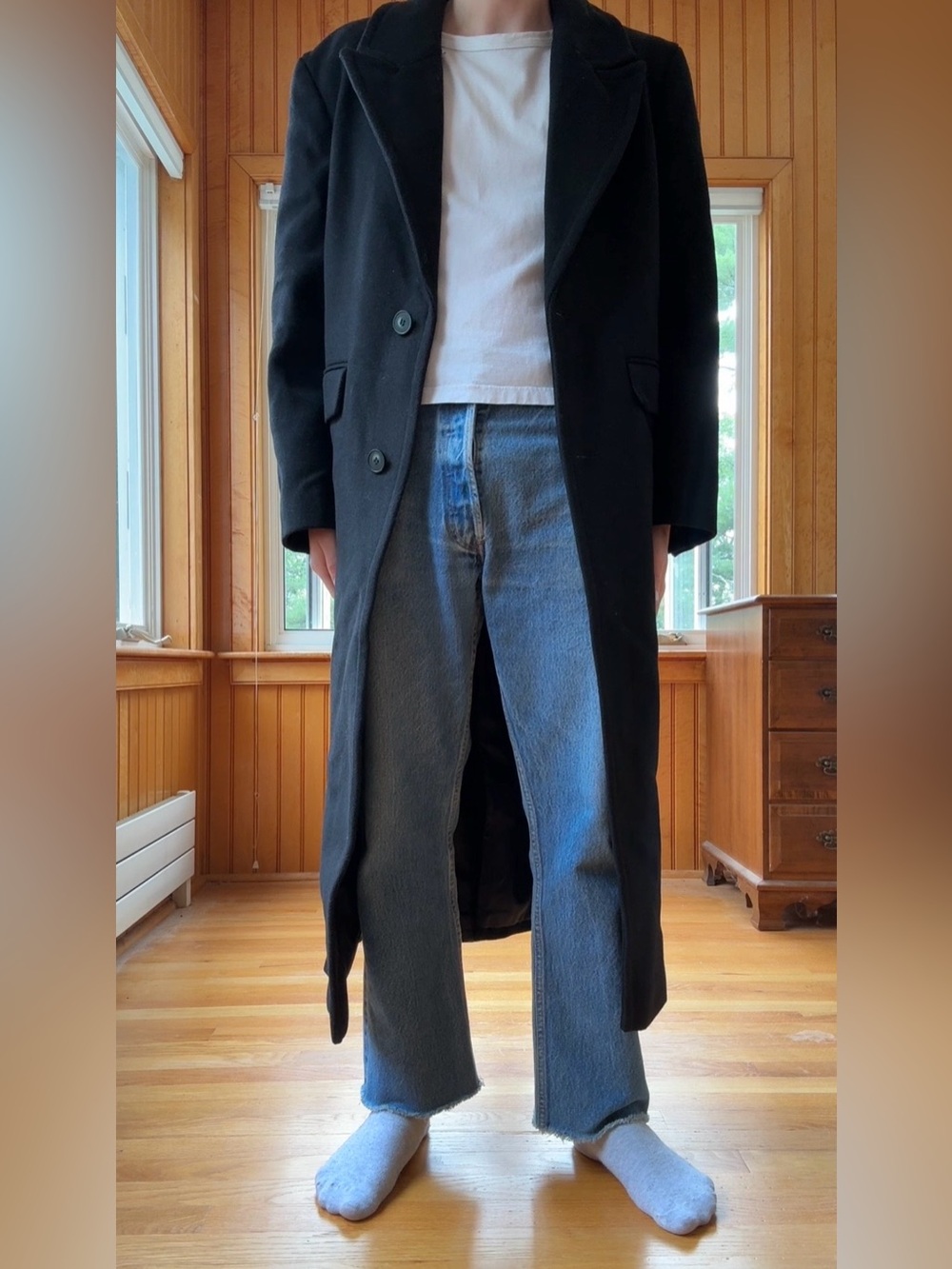 ASOS Reclaimed Vintage oversized wool look dad coat in black